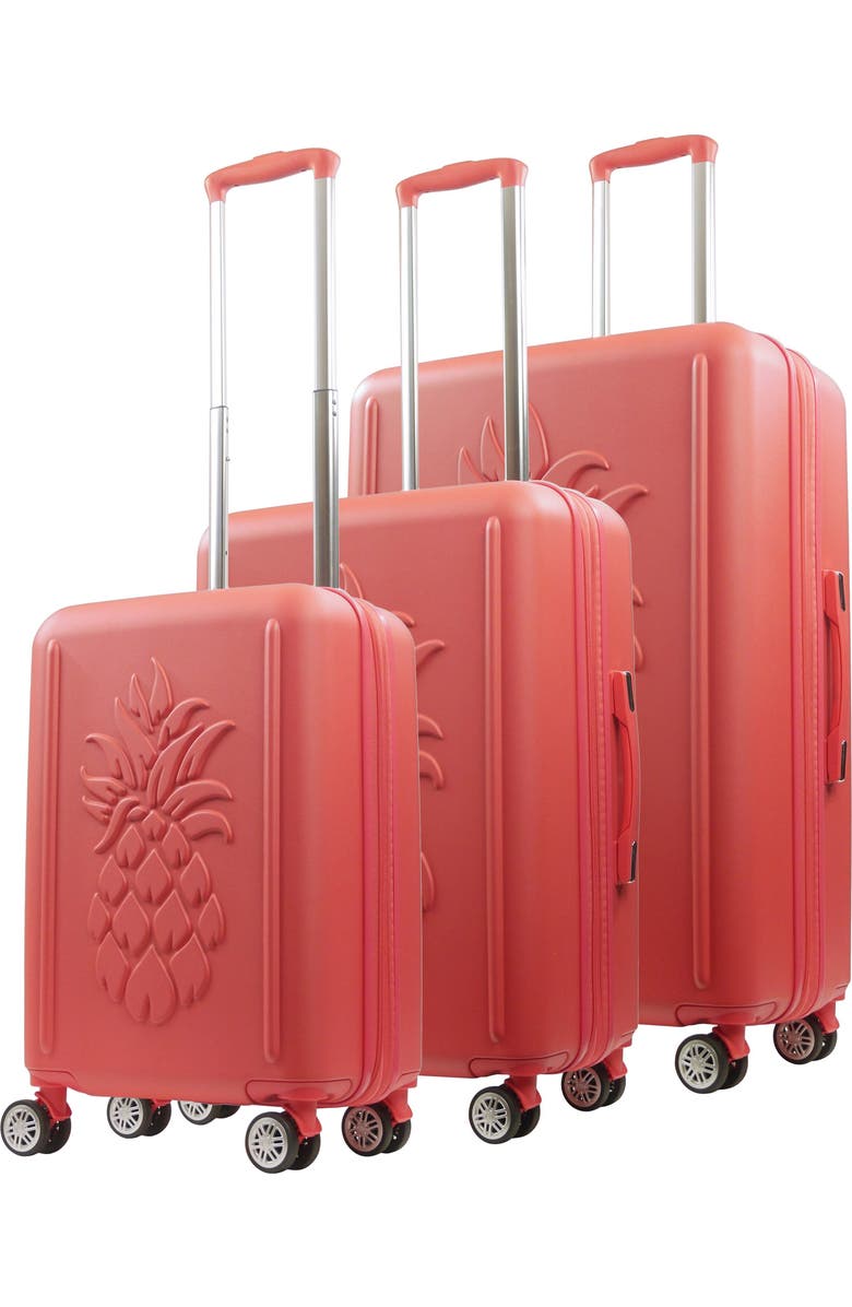 Tommy Bahama 3-Piece Hard-Sided 3D Pineapple Luggage Set with Drawstring Bag, Main, color,