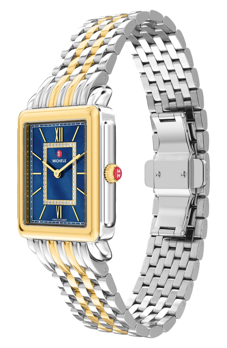 MICHELE Deco II Two-Tone Diamond Bracelet Watch, 32mm, Alternate, color, Two Tone
