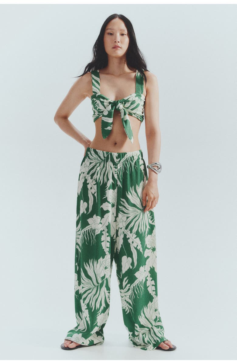 H&M Wide Trousers, Alternate, color, Green/White Floral