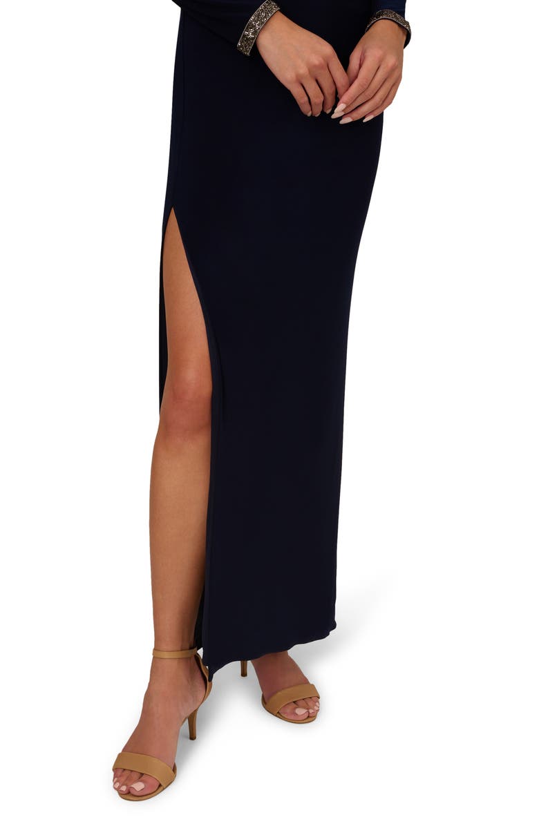 Adrianna Papell Off the Shoulder Long Sleeve Jersey Gown, Alternate, color, 