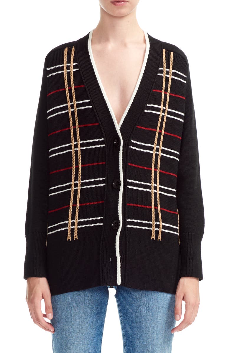 maje Mada Plaid Wool Blend Cardigan, Main, color,