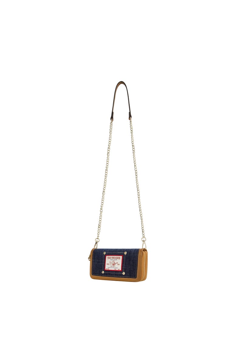 True Religion Buddha Patch Double Zip Chain Wallet, Alternate, color, Dark Denim