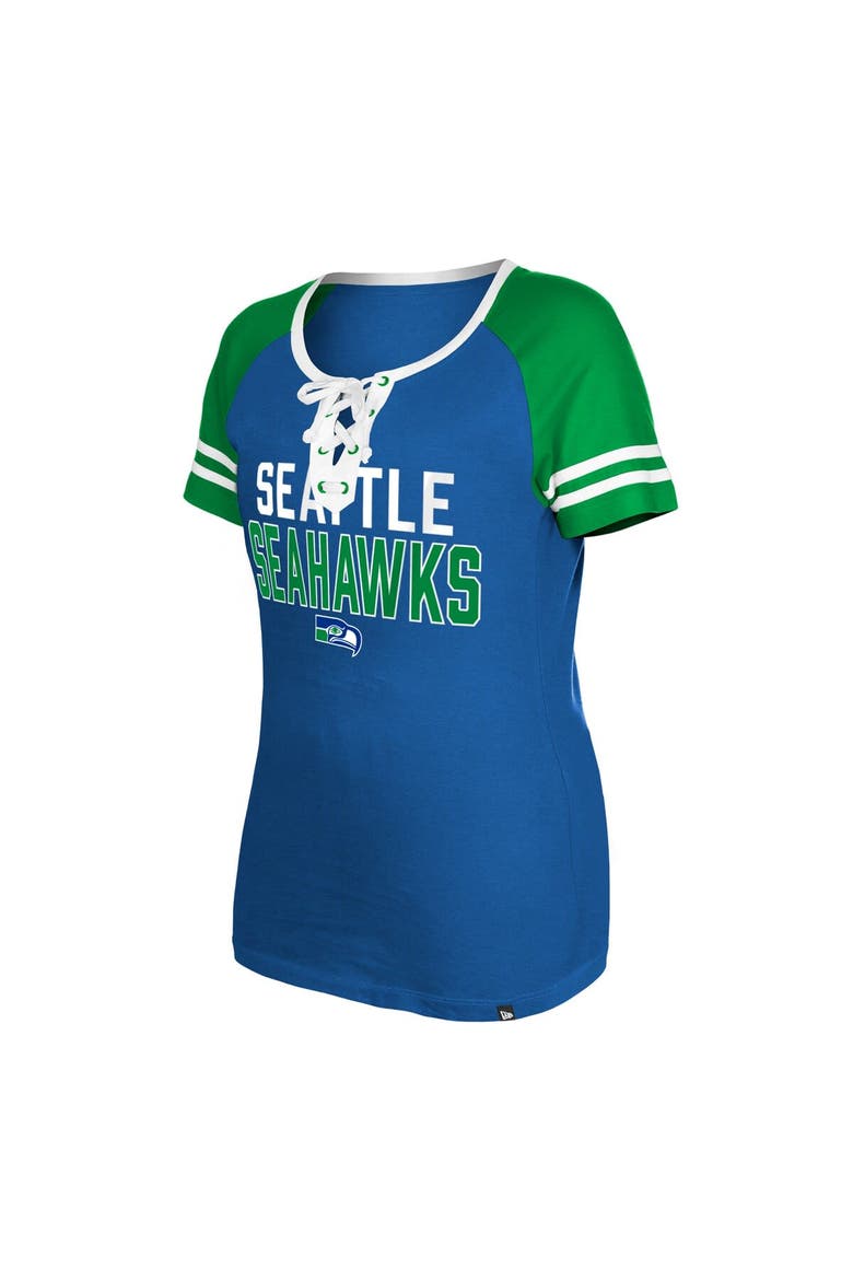 Women's New Era  Royal Seattle Seahawks Throwback Raglan Lace-Up T-Shirt, Alternate, color, Royal