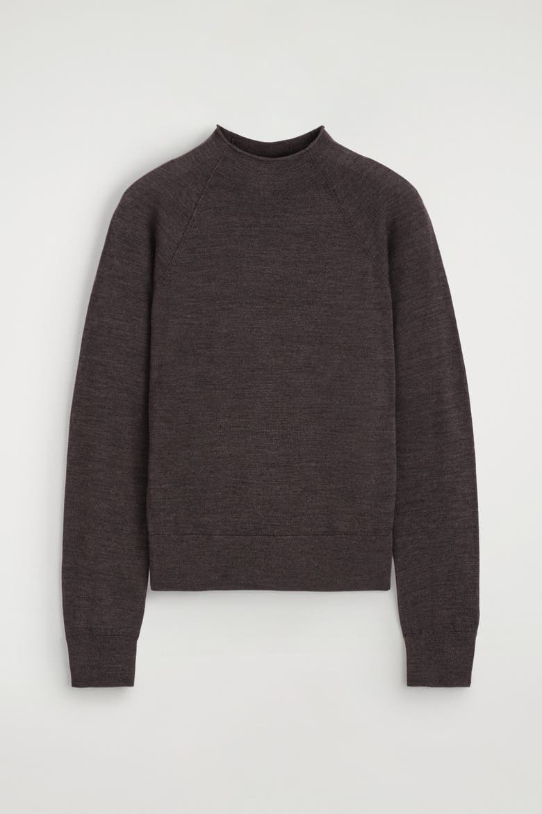 Merino Wool Funnel-neck Sweater, Alternate, color, BROWN MÉLANGE