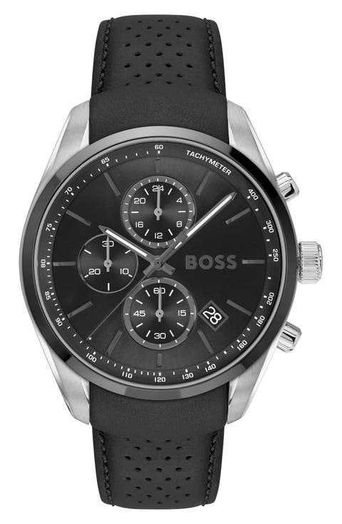 Grand Prix Leather Strap Watch, 44.5mm