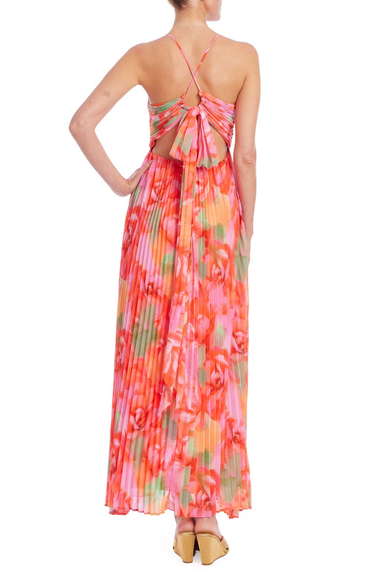 Floral Pleated Open Back Gown, Alternate, color, CORAL MULTI