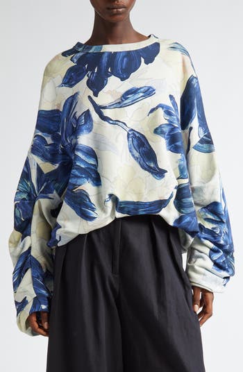VIP【送料関税込】DRIES VAN NOTEN HANNET PRINTED SWEATSHIRT Dries Van Noten Hannet Floral Print Oversize Gathered Cotton