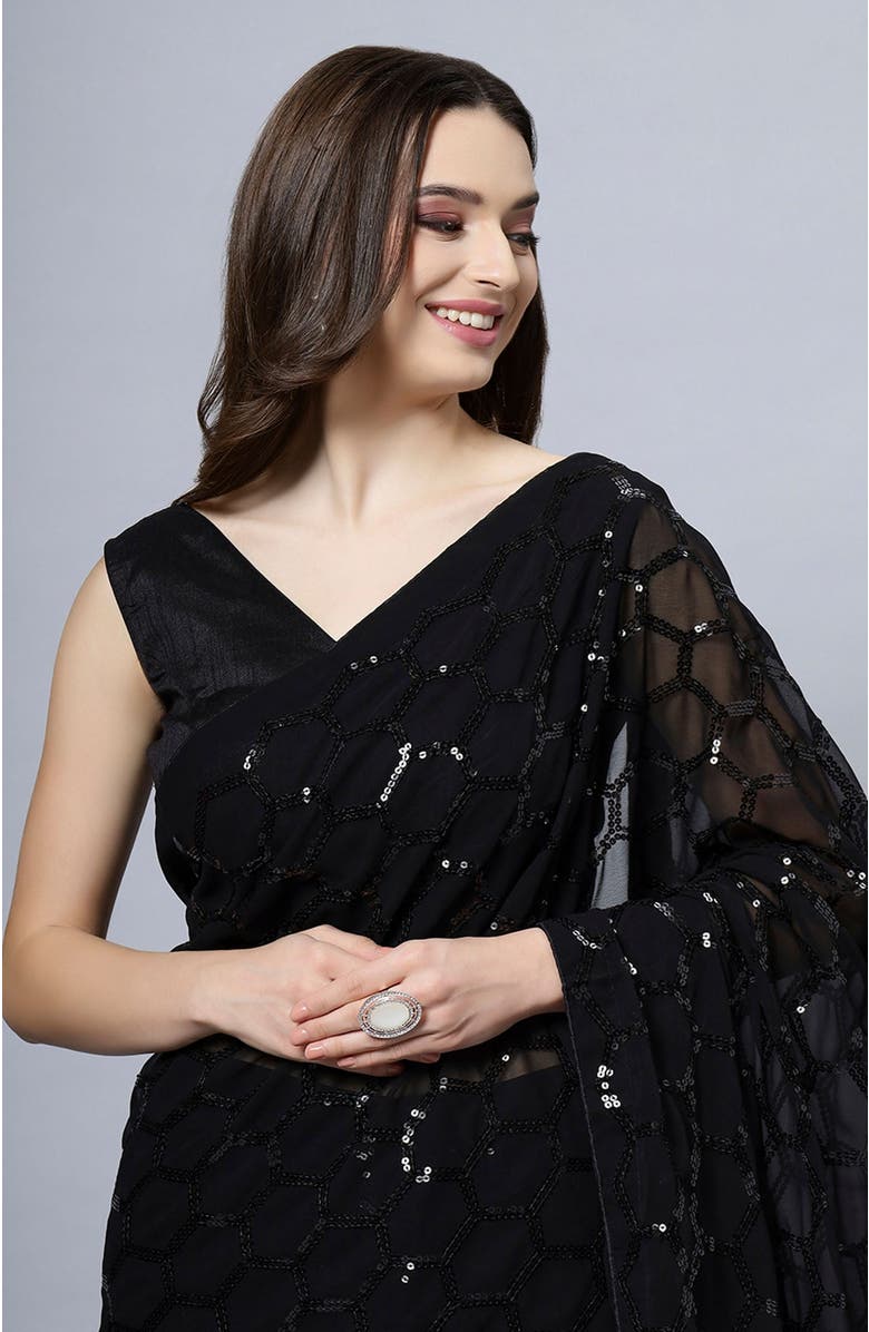 One Minute Saree<sup>®</sup> Anna Black Faux Georgette Sequins Ready To Wear Saree, Alternate, color, 