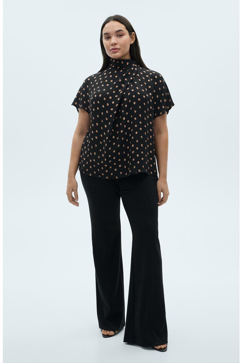 Drape Neck Polka Dot Top, Alternate, color, BLACK