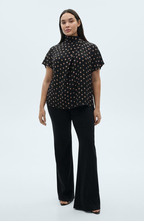 Mango Drape Neck Polka Dot Top In Black