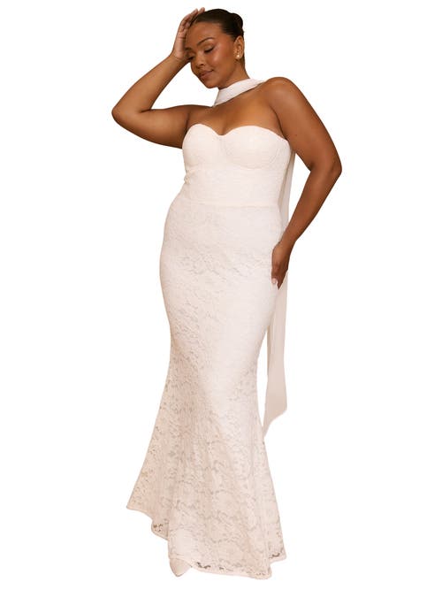 Six Stories Lace Bandeau Maxi Dress With Neck Scarf In Neutral
