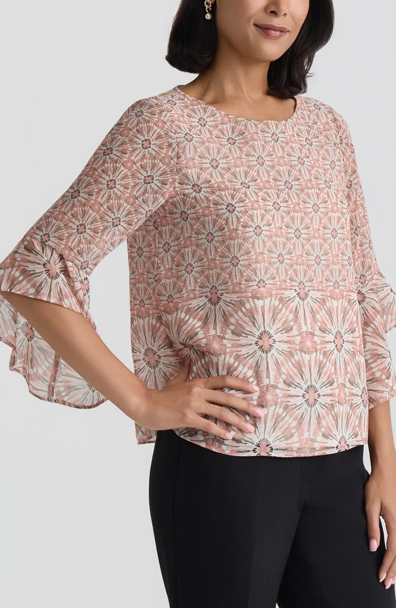 KASPER Print Ruffle Sleeve Top, Alternate, color, Tearose Multi