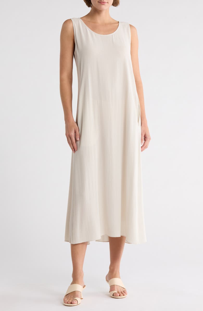 Eileen Fisher Scoop Neck Sleeveless Silk Dress, Main, color, Bone