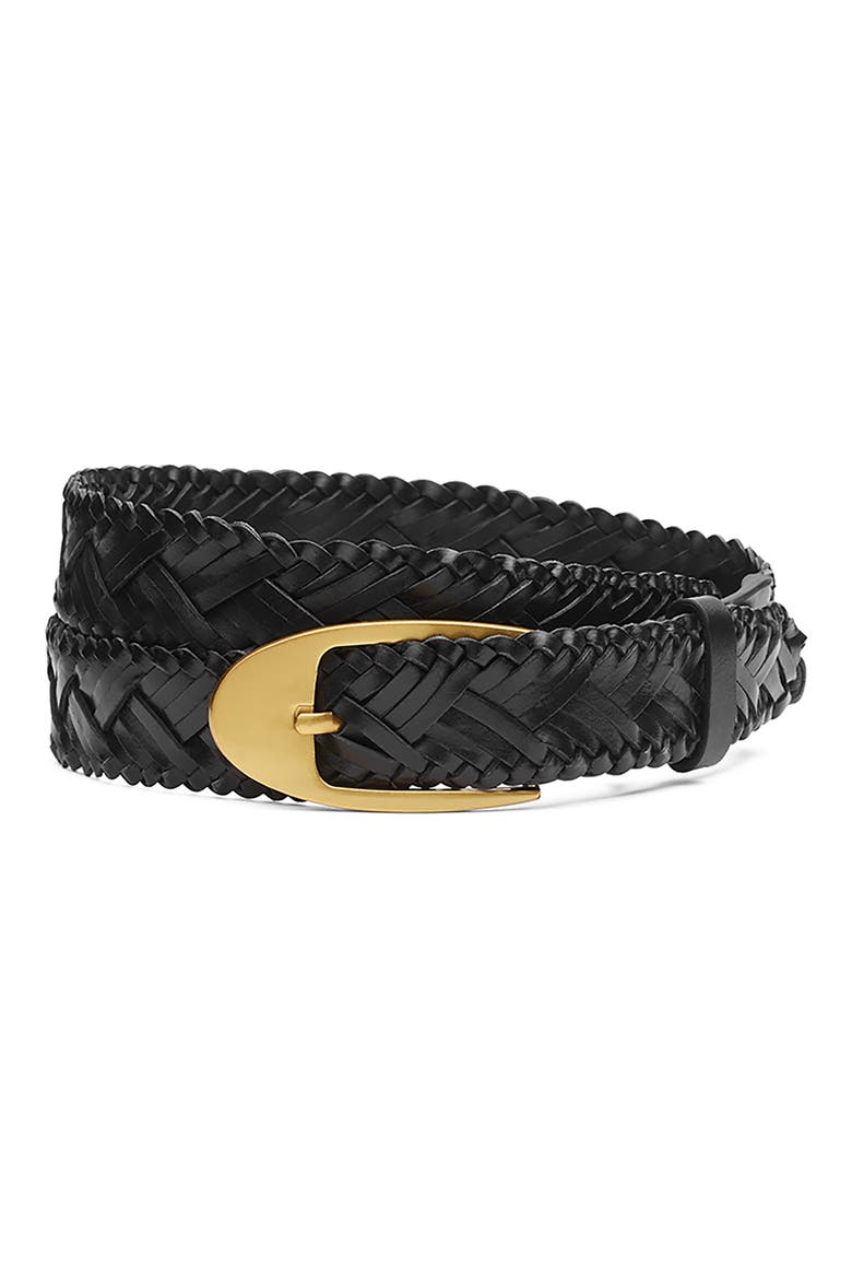 Gemma Woven Leather Belt, Main, color, BLACK