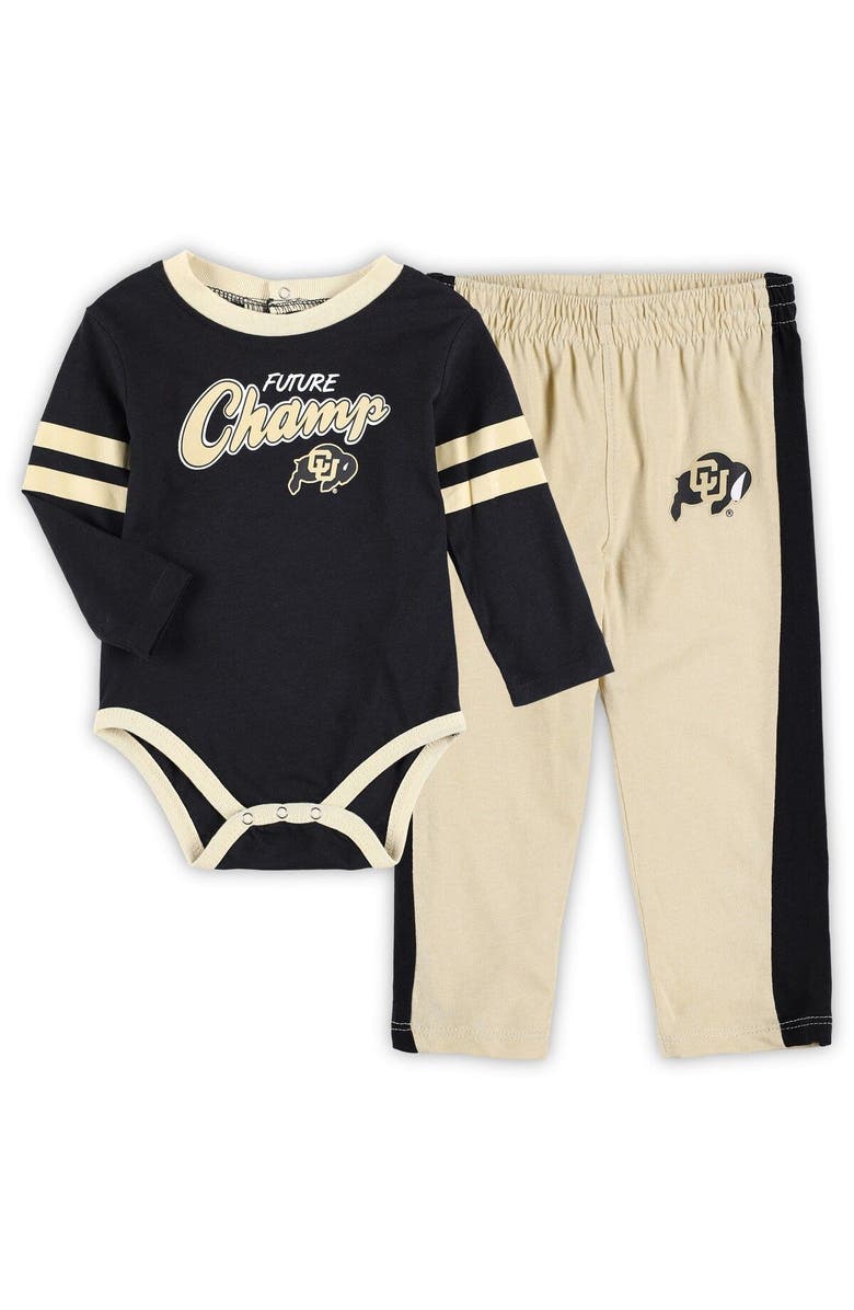 Outerstuff Infant Black/Gold Colorado Buffaloes Little Kicker Long Sleeve Bodysuit and Sweatpants Set, Main, color, 