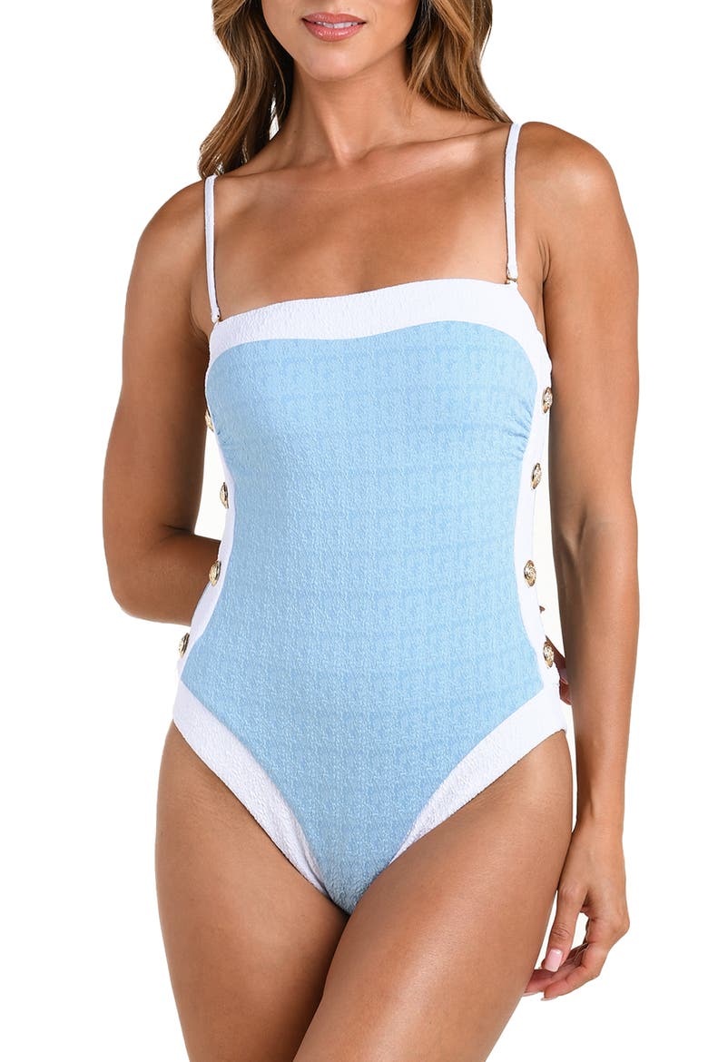 Tory Colorblock One-Piece Swimsuit, Main, color, POWDER BLUE