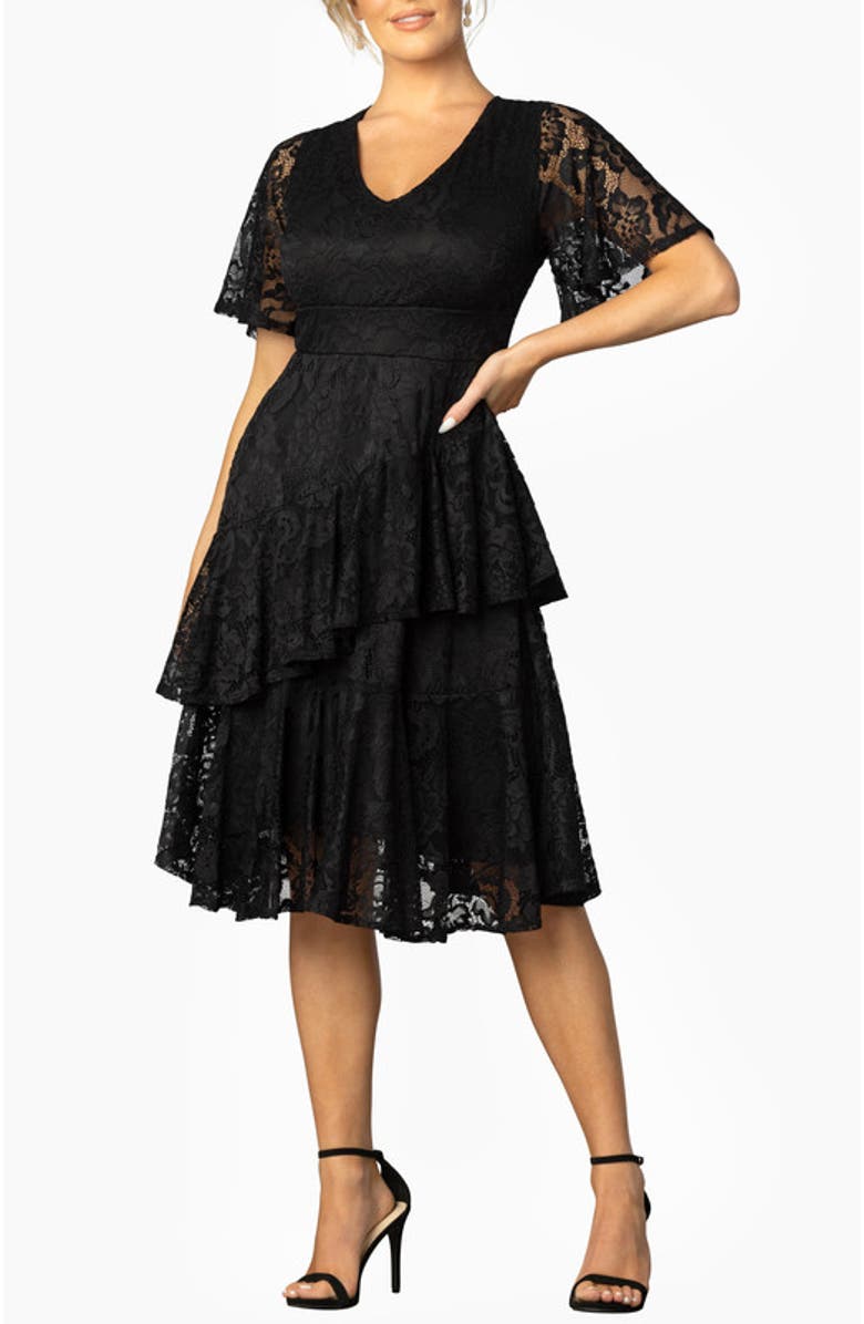 Kiyonna Lace Affair Cocktail Dress, Main, color, Onyx