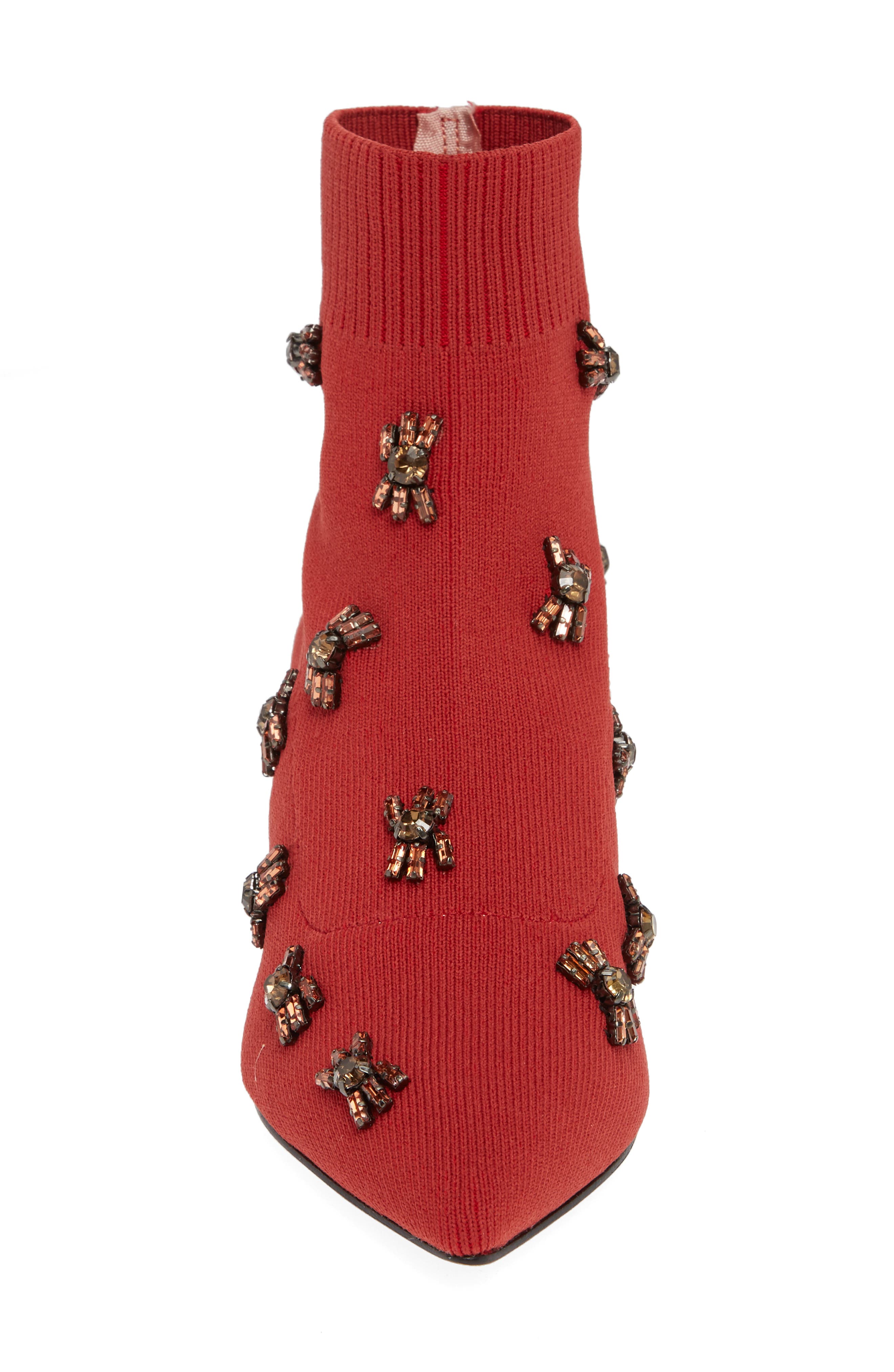 Betti Embellished Sock Bootie, Alternate, color, BRICK KNIT FABRIC