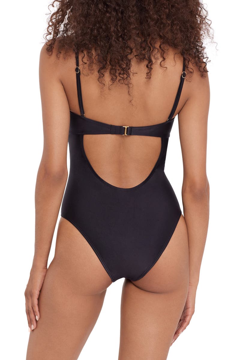 Steve Madden Open Back One-Piece Swimsuit, Alternate, color, Raven Black