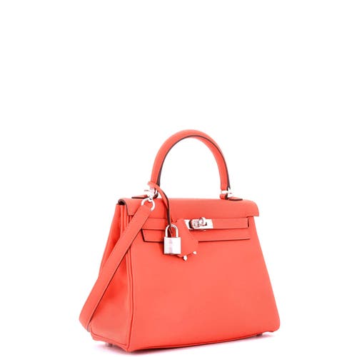 Pre-owned Hermes  Hermes Kelly Handbag Orange Swift With Palladium Hardware 25 In Red