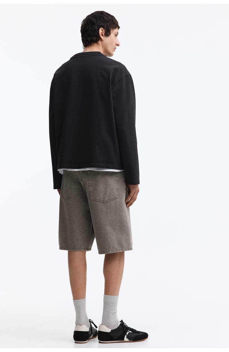 H&M Relaxed Denim Shorts, Alternate, color, Beige