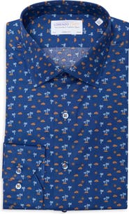 Lorenzo Uomo Trim Fit Palm Print Stretch Cotton Dress Shirt
