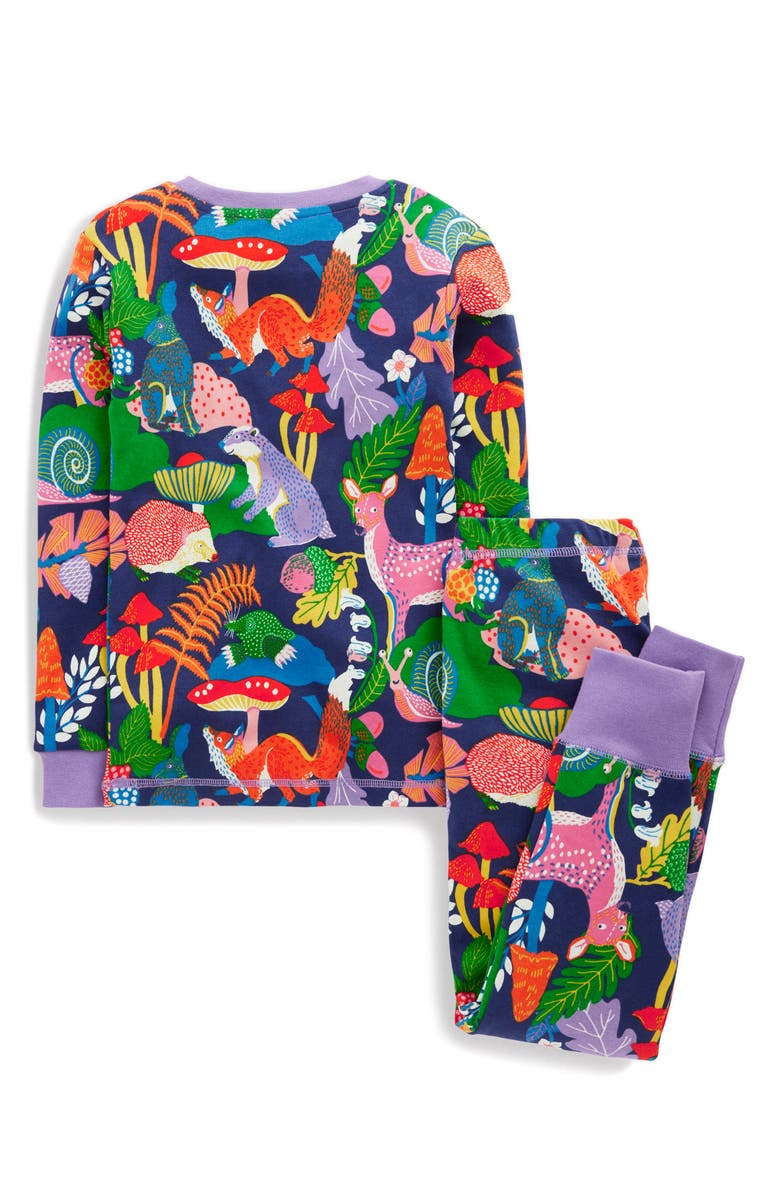 Mini Boden Kids' Woodland Creatures Glow in the Dark Fitted Two-Piece Cotton Pajamas, Alternate, color, Rainbow Forest