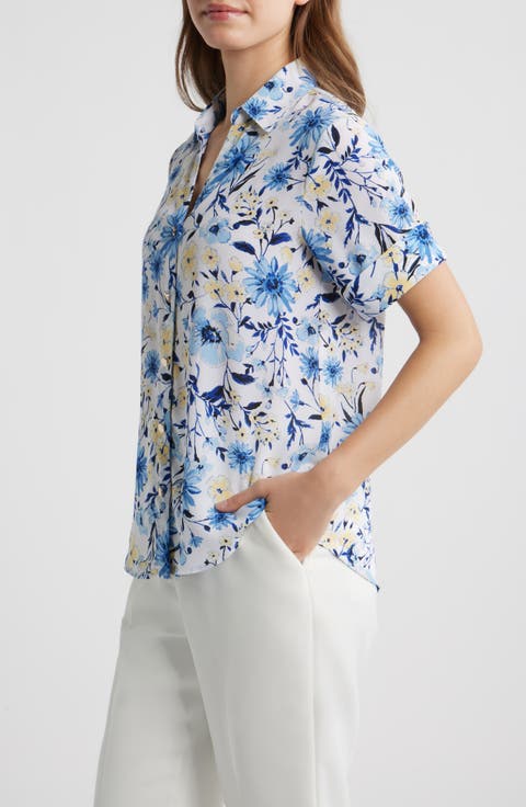 Floral Short Sleeve Button-Up Top (Regular & Petite)