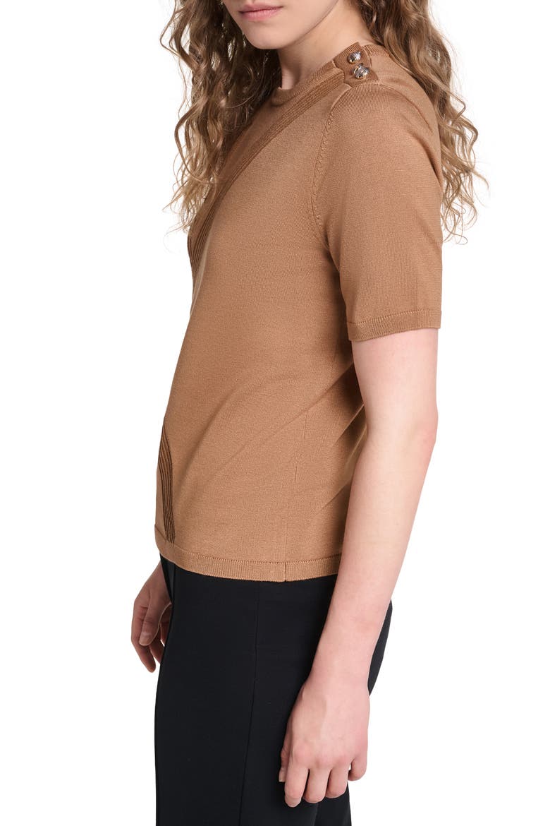 K Short Sleeve Sweater with Shoulder Buttons, Alternate, color, SEPIA