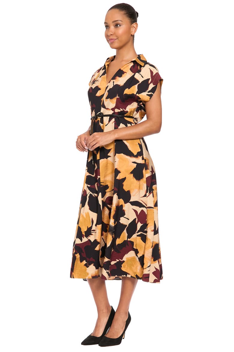 Belted Tea Length Dress, Alternate, color, TAN/ GOLD