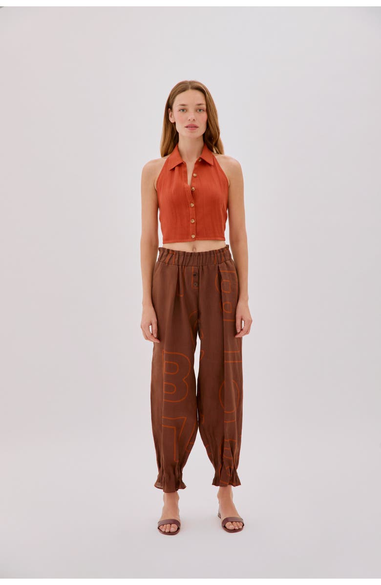 Labeca London Leah Linen Collared Crop Top, Main, color, Orange