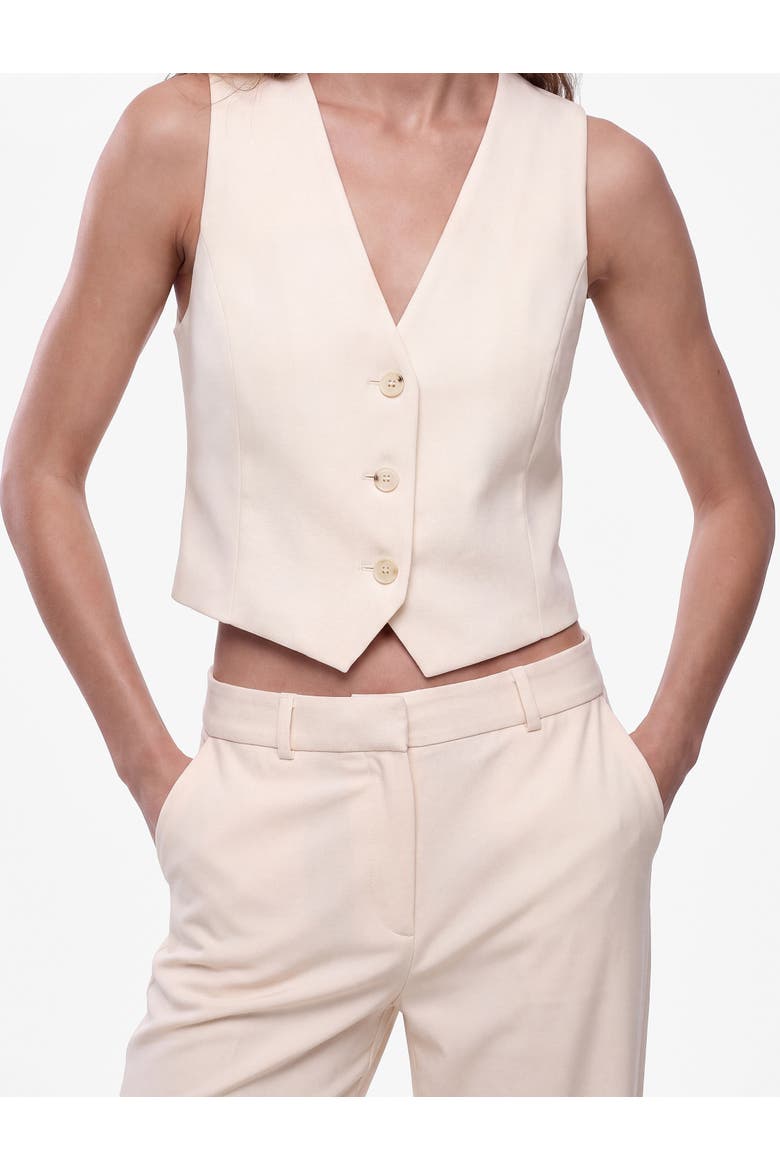 V-Neck Sleeveless Tailored Buttoned Vest, Alternate, color, cream