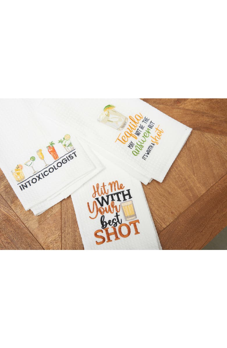 C&F Home "Drinks Are Best With Friends" Waffle Weave Dishtowel, Alternate, color, Black