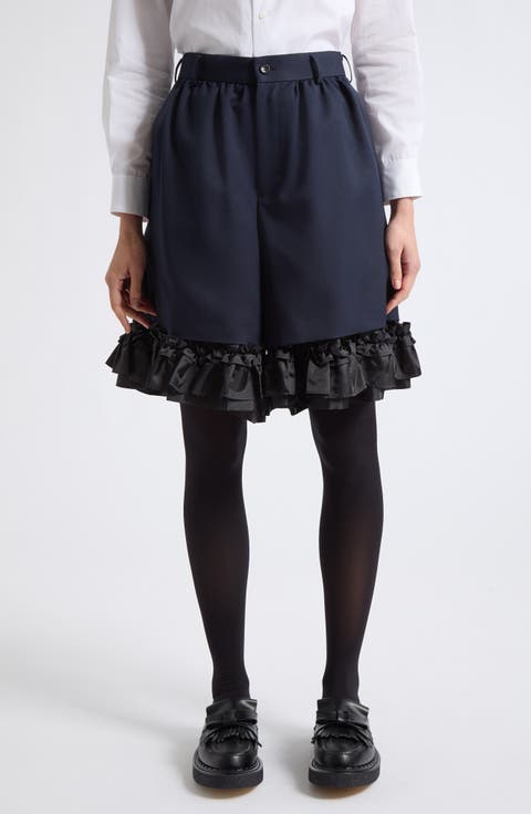 Ruffle Hem Gabardine Shorts