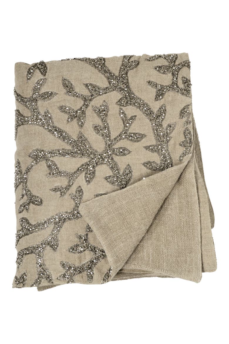 Tree Of Life Beaded Throw, Main, color, LINEN