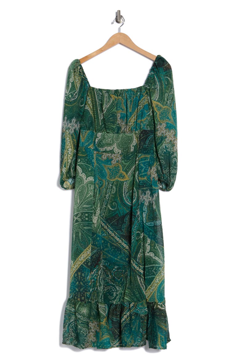 Square Neck Long Sleeve Maxi Dress, Alternate, color, GREEN BLUE