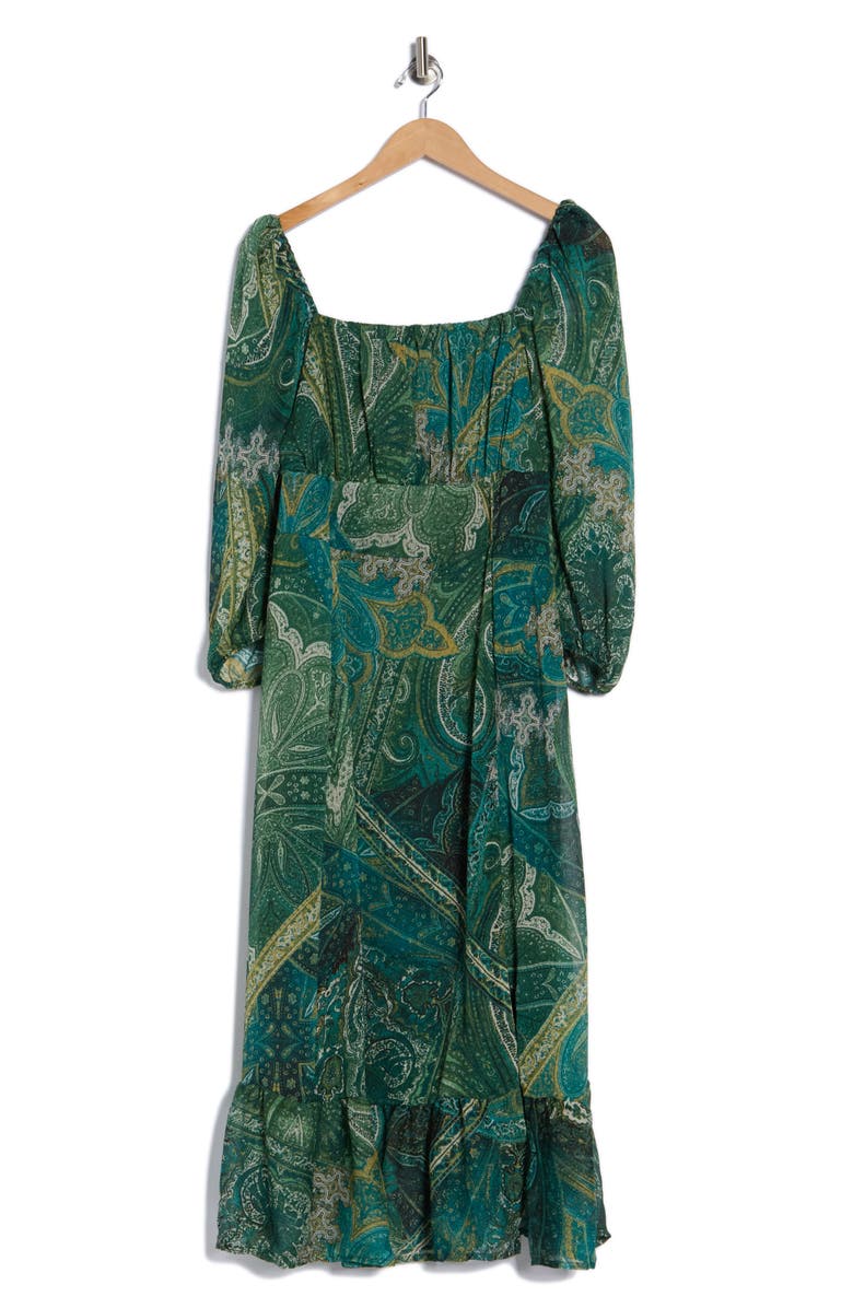 London Times Square Neck Long Sleeve Maxi Dress, Alternate, color, Green Blue