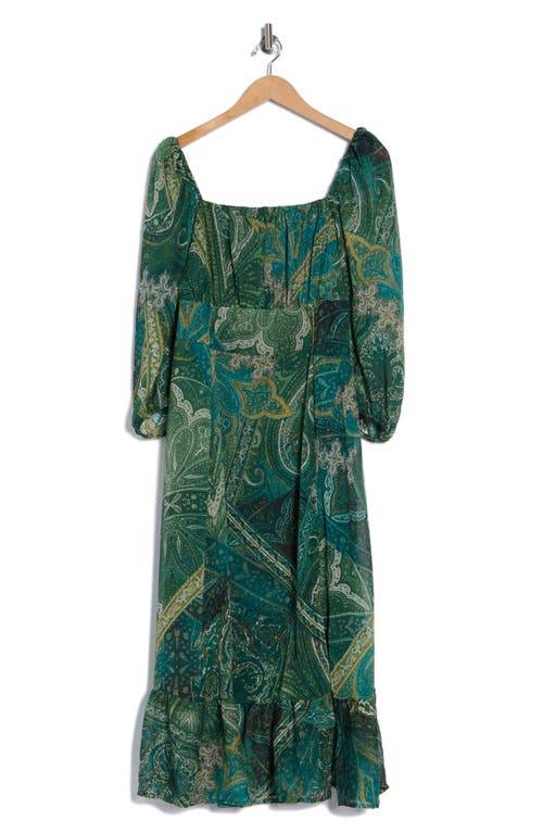 London Times Square Neck Long Sleeve Maxi Dress In Multi