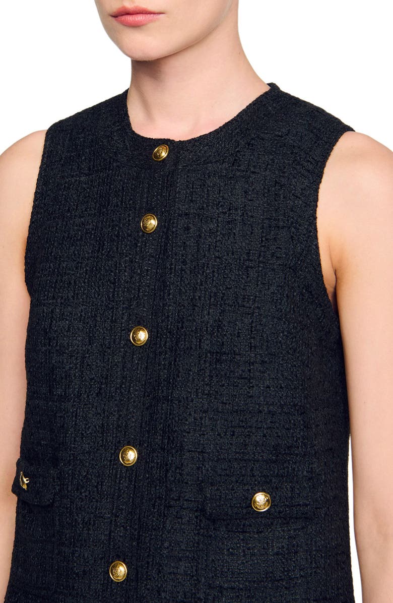 SANDRO Short tweed dress, Alternate, color, Black