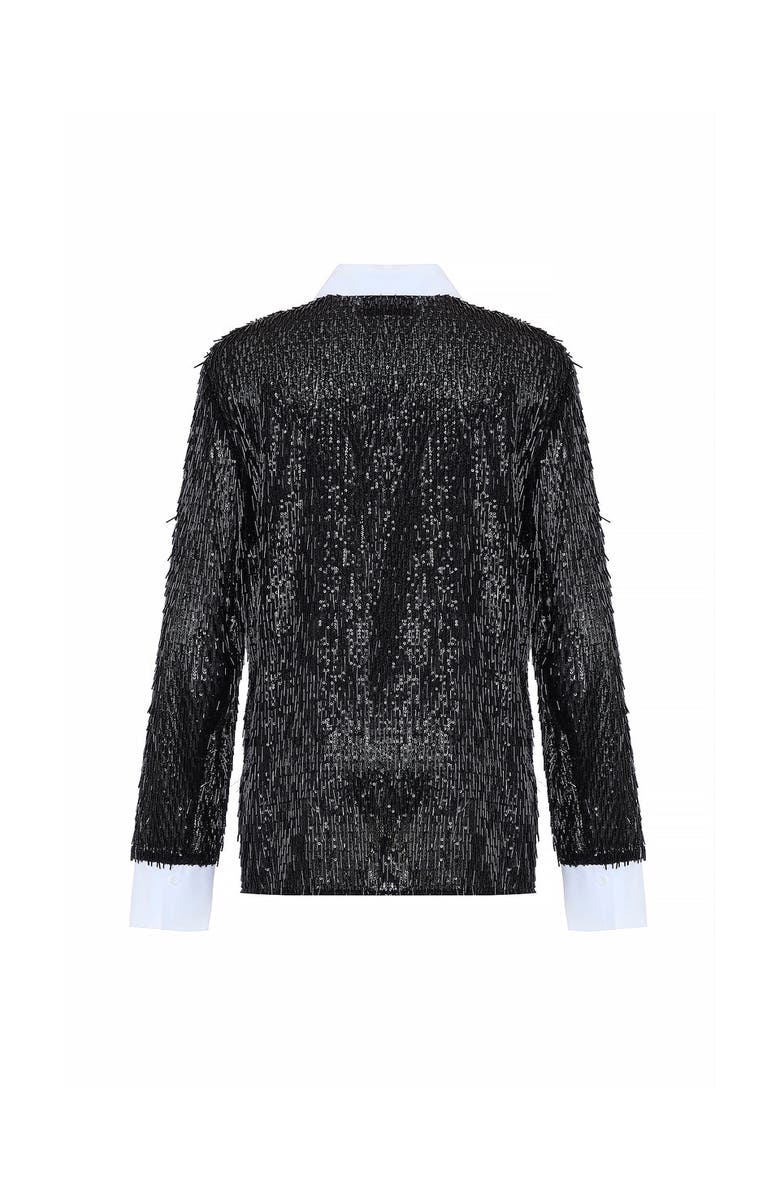THEO The Label Kleio Sequin Collared Shirt, Alternate, color, Black