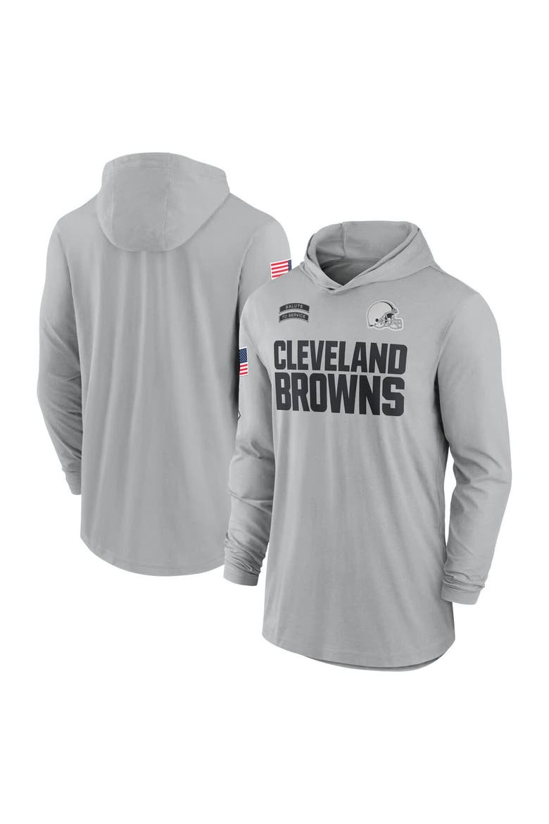 Men's Nike Gray Cleveland Browns 2024 Salute to Service Lightweight Performance Long Sleeve Hooded T-Shirt, Main, color, Gray