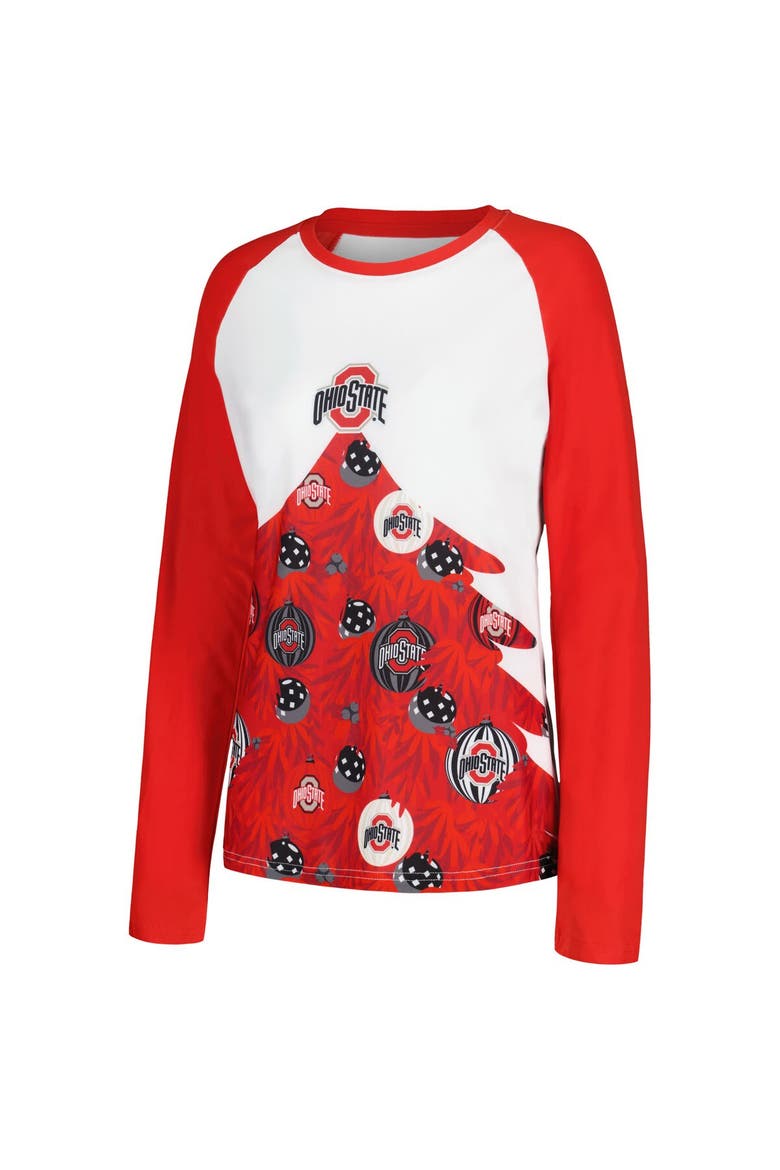 Women's Concepts Sport Scarlet Ohio State Buckeyes Tinsel Ugly Sweater Long Sleeve T-Shirt & Pants Sleep Set, Alternate, color, Scarlet