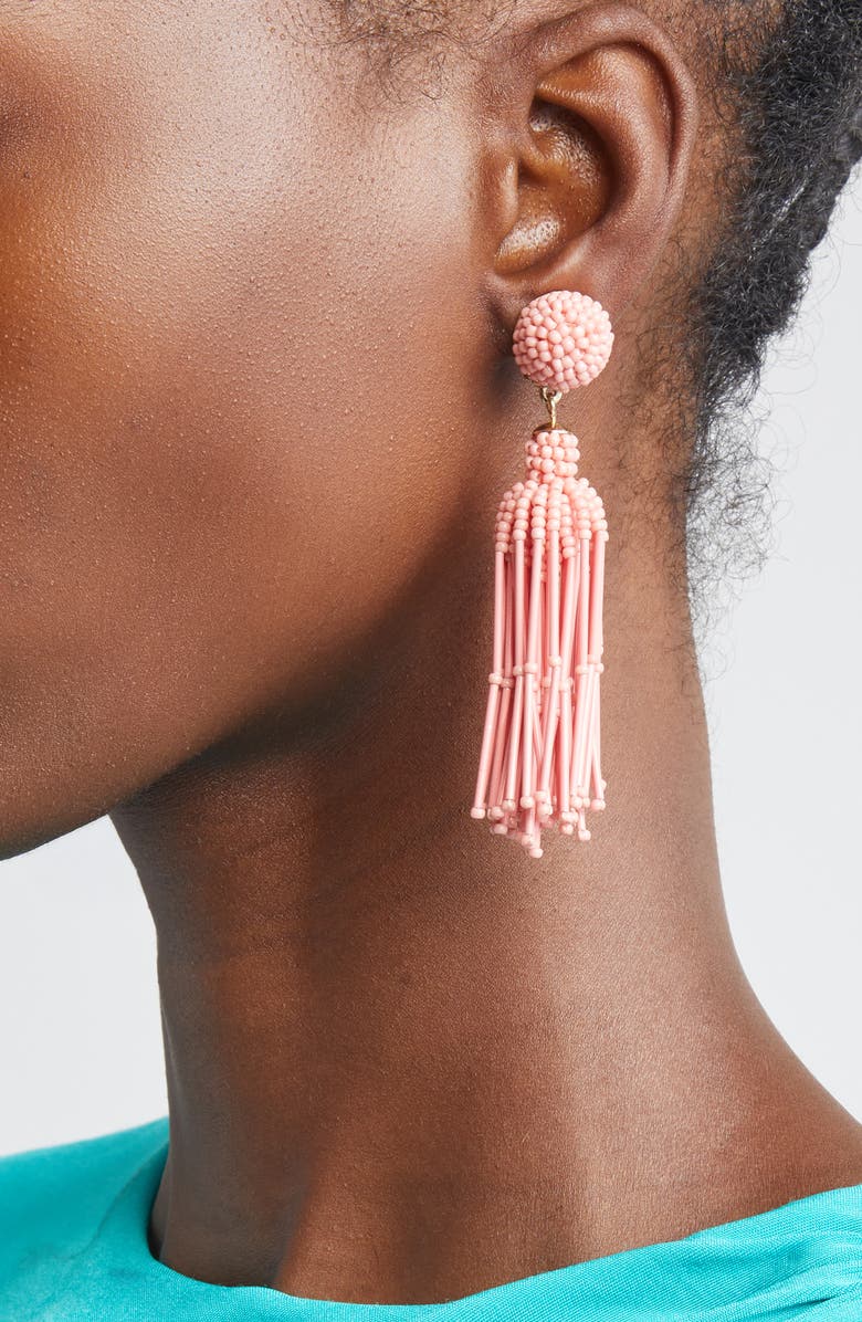 Carolina Herrera Beaded Tassel Drop Earrings, Alternate, color, Sunset
