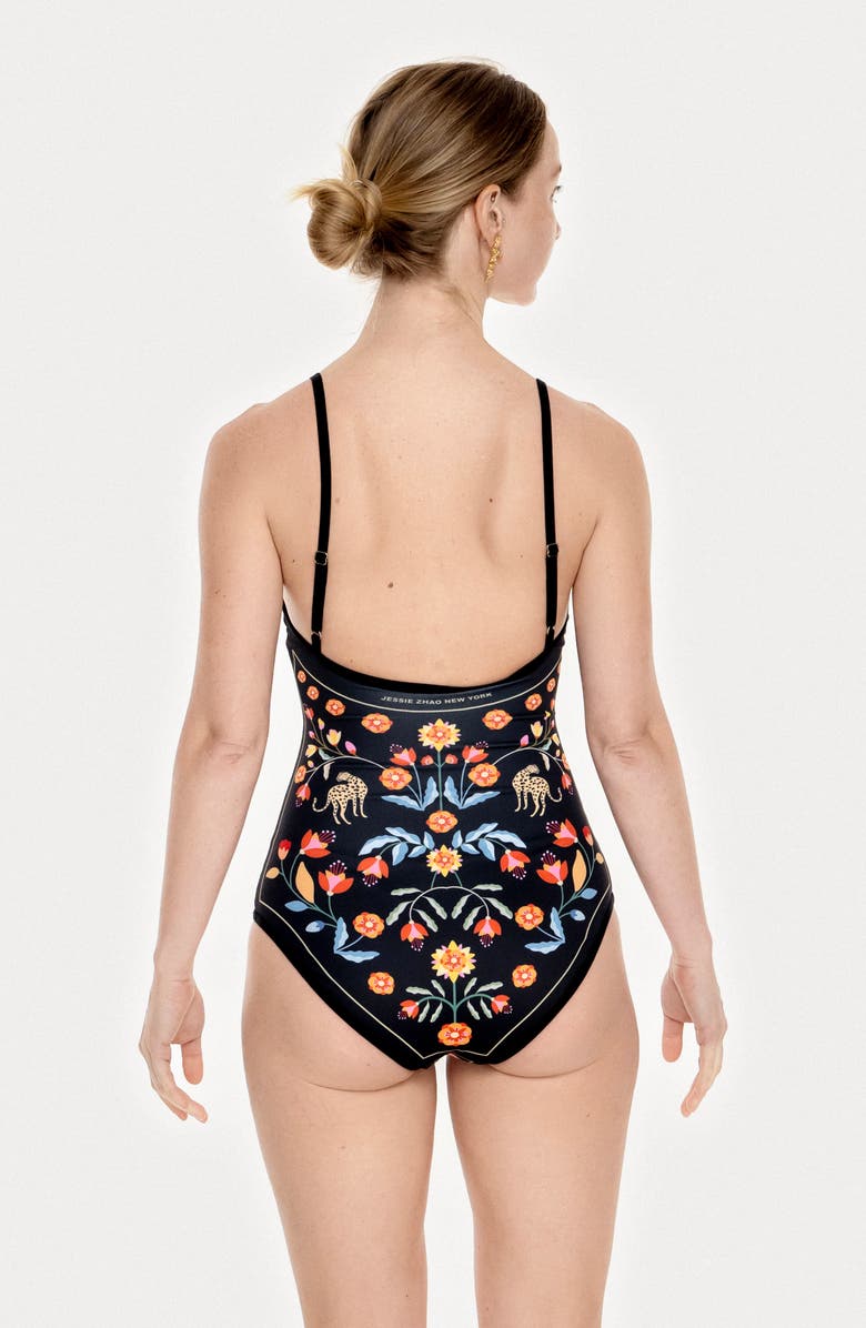 Jessie Zhao New York Night Imagination Reversible V-Neck One-Piece Swimsuit, Alternate, color, Black