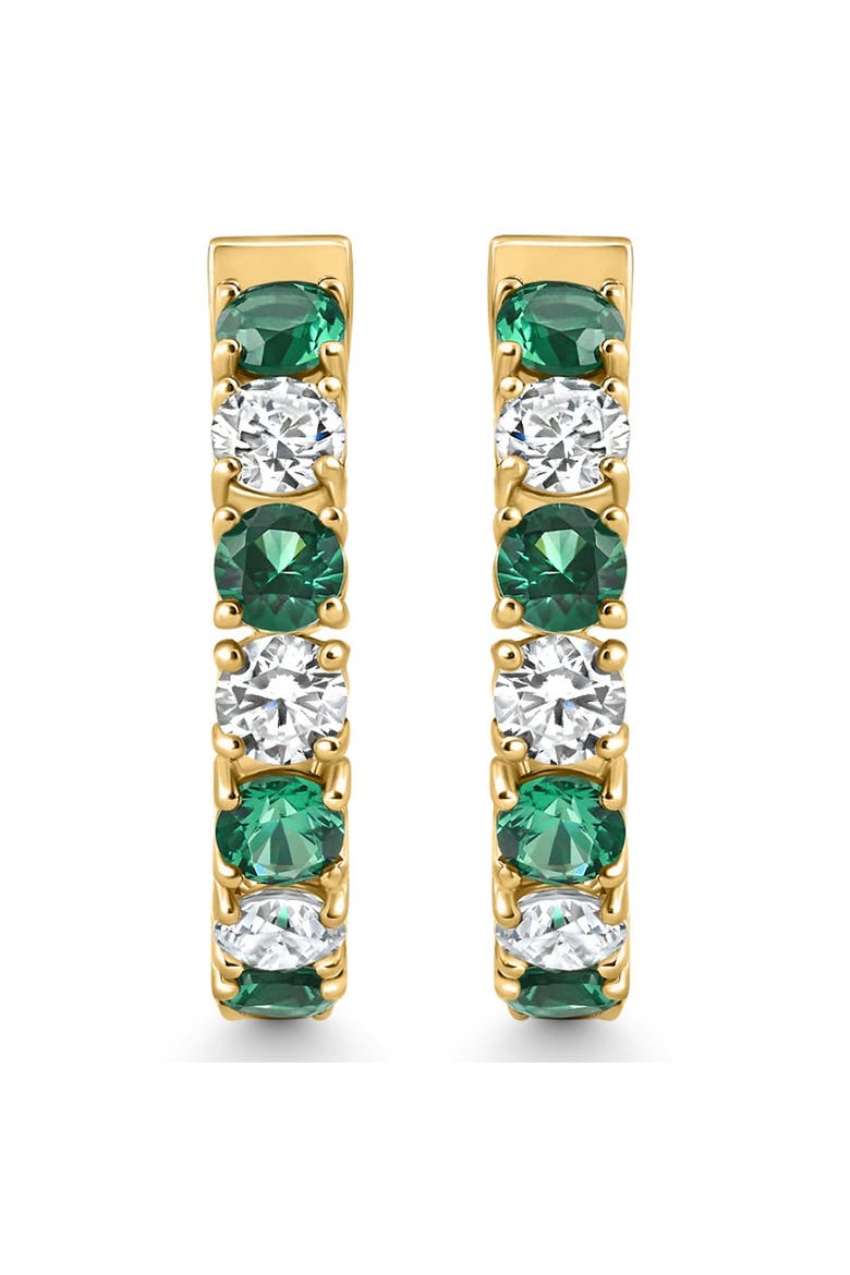 4 1/2Ct Emerald & Diamond Hoops or Gold Lab Grown 1" Tall, Alternate, color, Yellow Gold