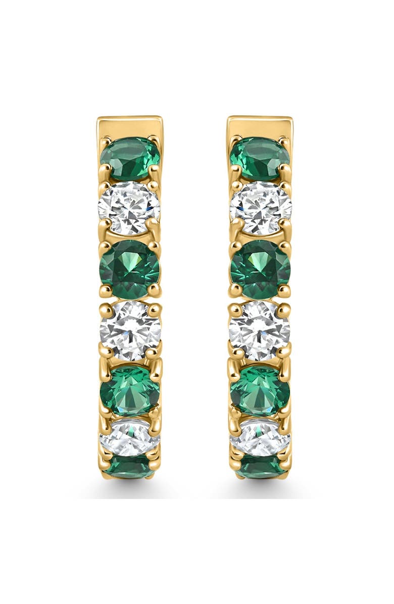 Bliss Diamond 4 1/2Ct Emerald & Diamond Hoops or Gold Lab Grown 1" Tall, Alternate, color, Yellow Gold