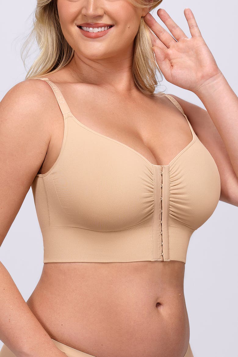 Back Smoothing Wireless Front Closure Bra, Alternate, color, Beige
