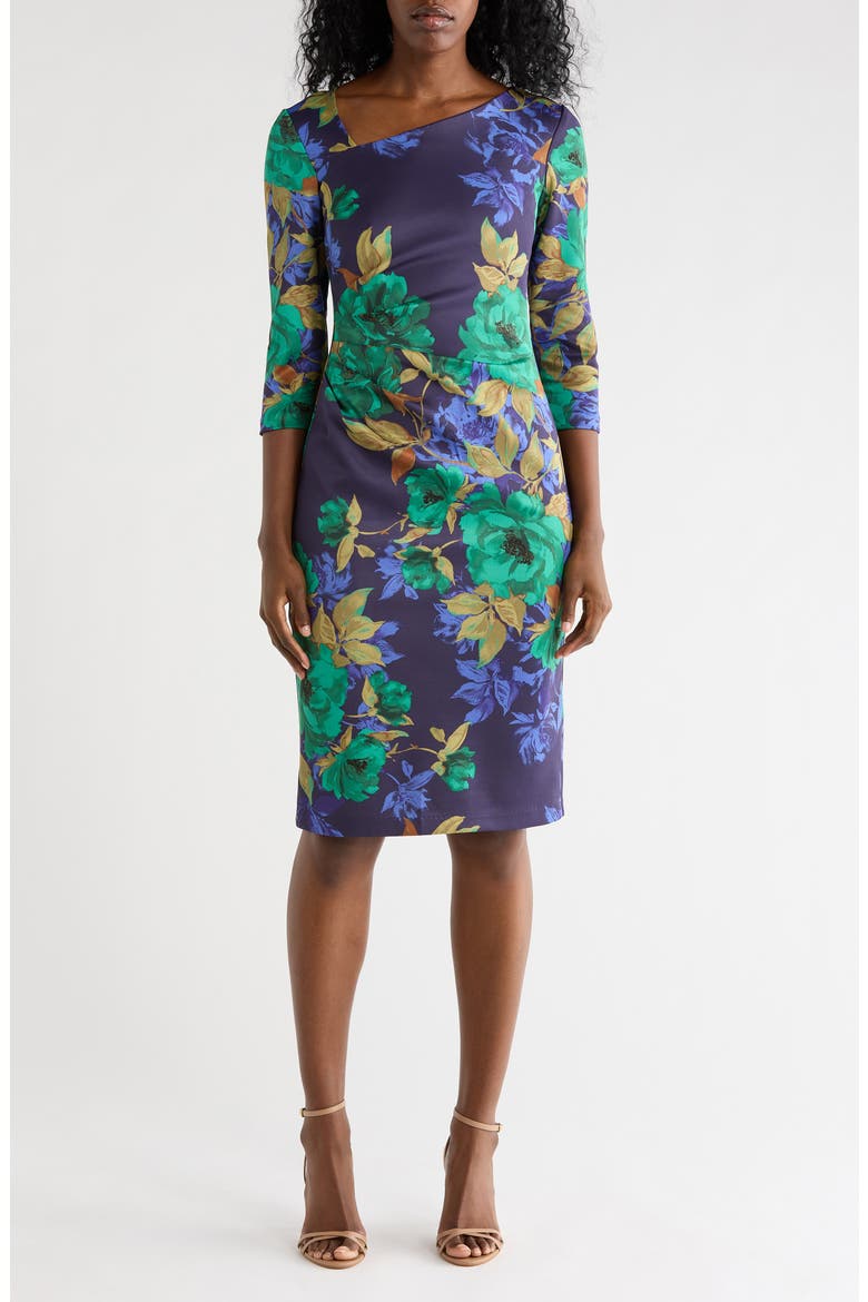 Asymmetric Midi Dress, Main, color, NAVY MULTI