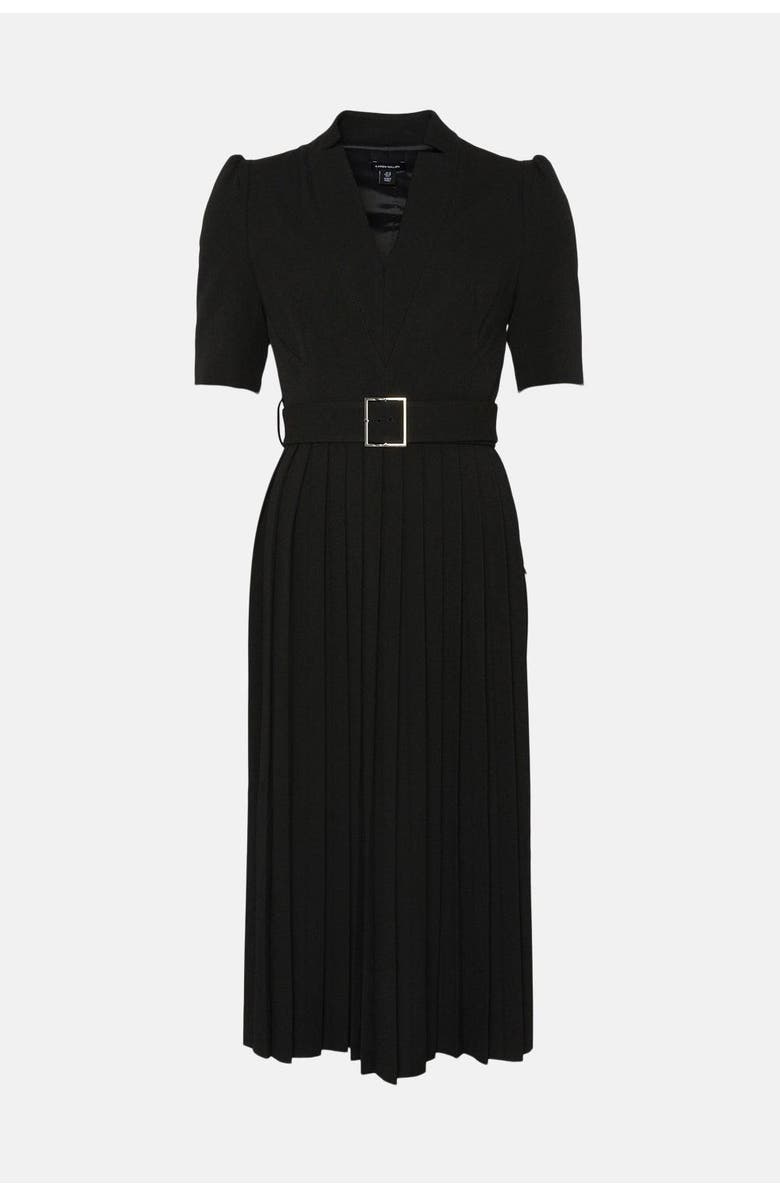 Karen Millen Structured Crepe Belted Midi Dress, Alternate, color, Black