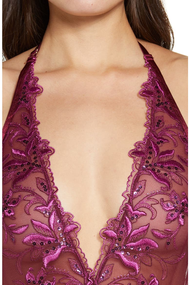 The Boldly Beautiful Thong Bodysuit with Garter Straps, Alternate, color, BURGUNDY